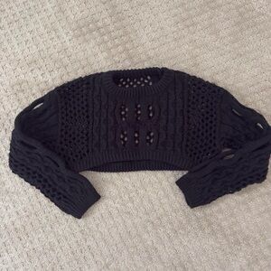 Cider Black Cropped Cable Knit Sweater
